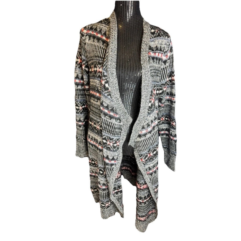 Torrid 0 Open Front Waterfall Drape Cardigan Soft Aztec Nordic Fair Sweater